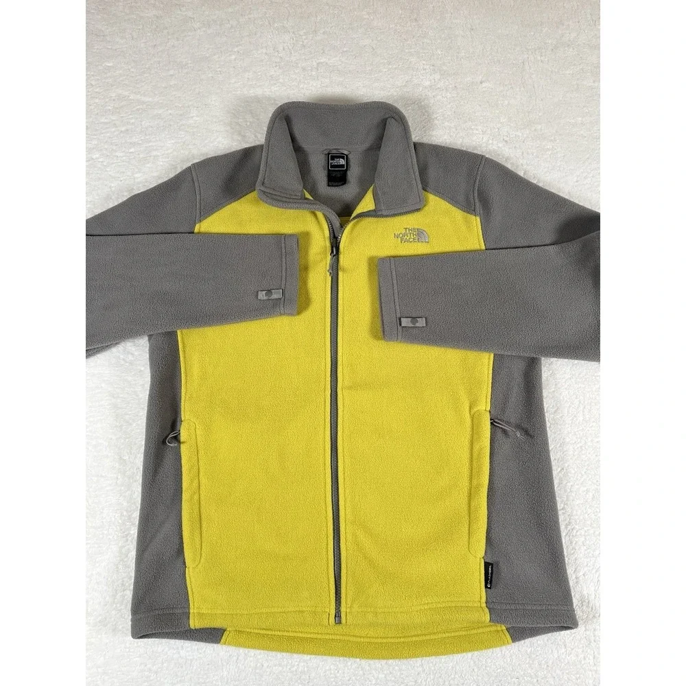 The North Face Flash Dry Gray Yellow Color Block Full Zip Fleece Jacket Men's Lg